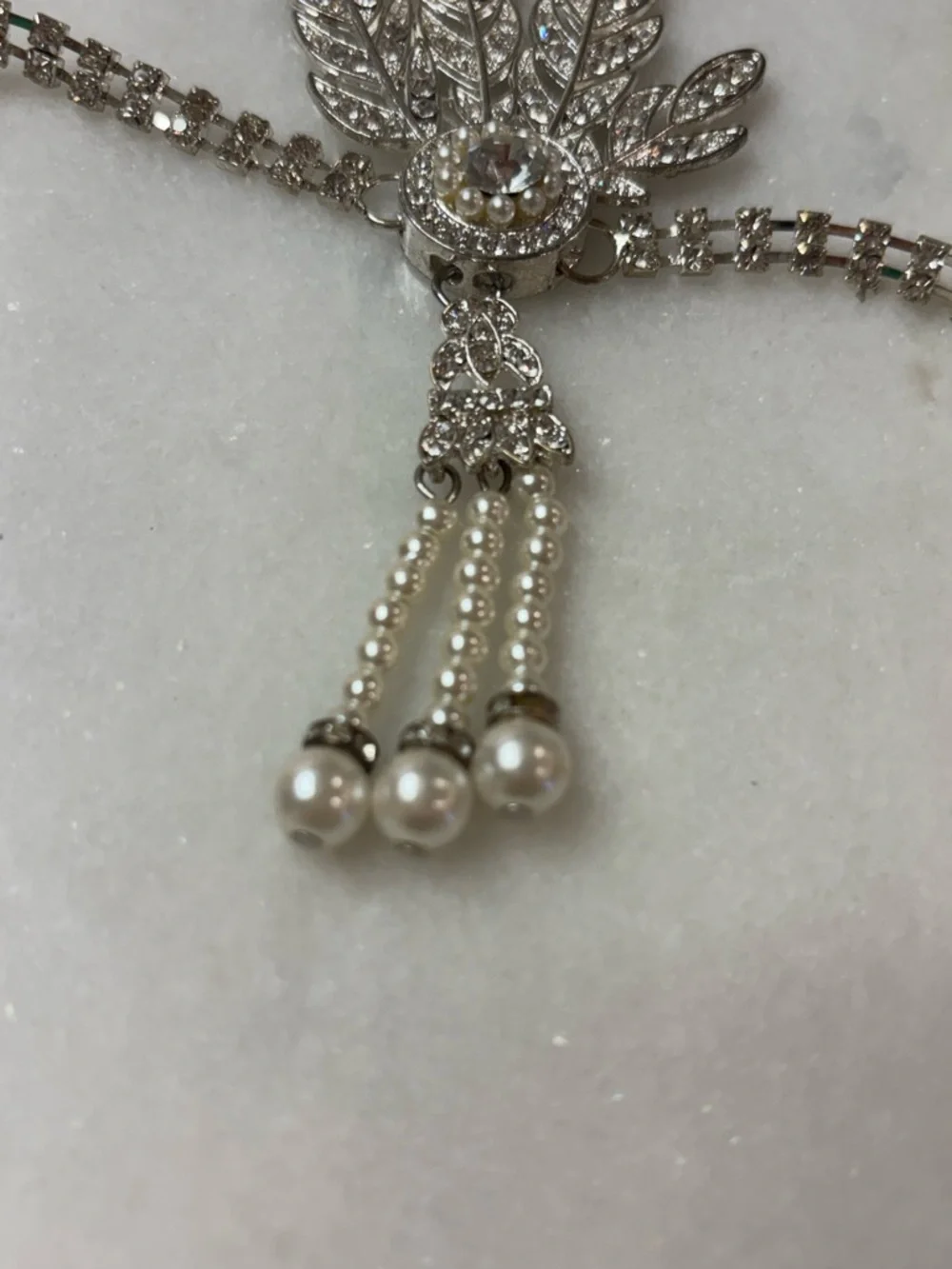 Vintage Art Deco Rhinestone & Pearl Flapper Headband – Great Gatsby 1920s Style - Picture 4 of 5